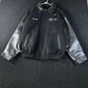 Vintage North End Men's Black Trucker Wool Leather Sleeve Varsity Jacket XL